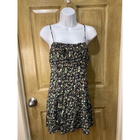 FREE PEOPLE Jamie Floral Print Mini Dress Womens Medium Straps Tie - Picture 1 of 3